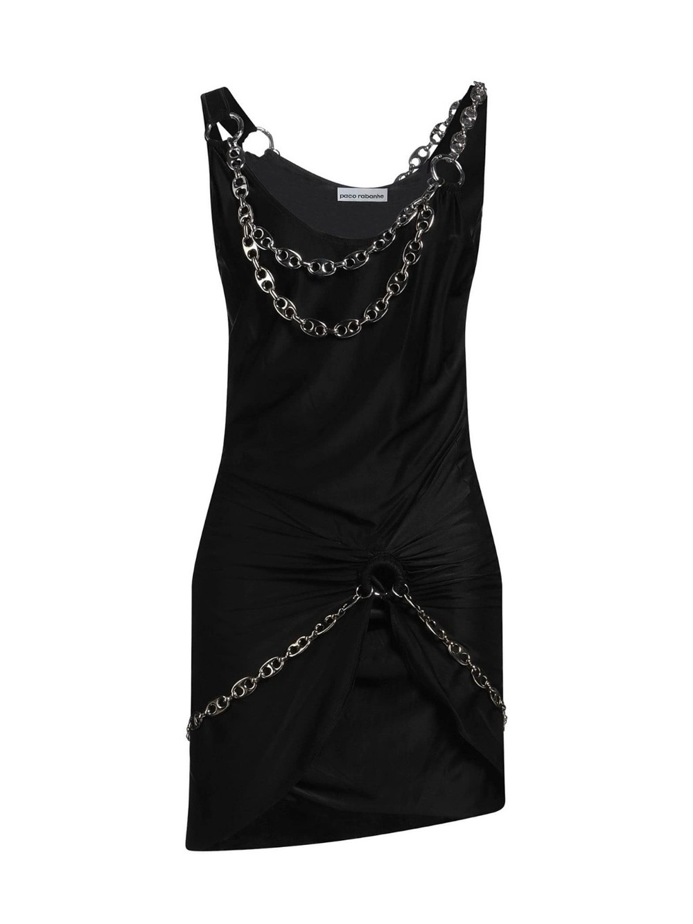 Paco Rabanne Black Mini Dress with Silver Chain Details